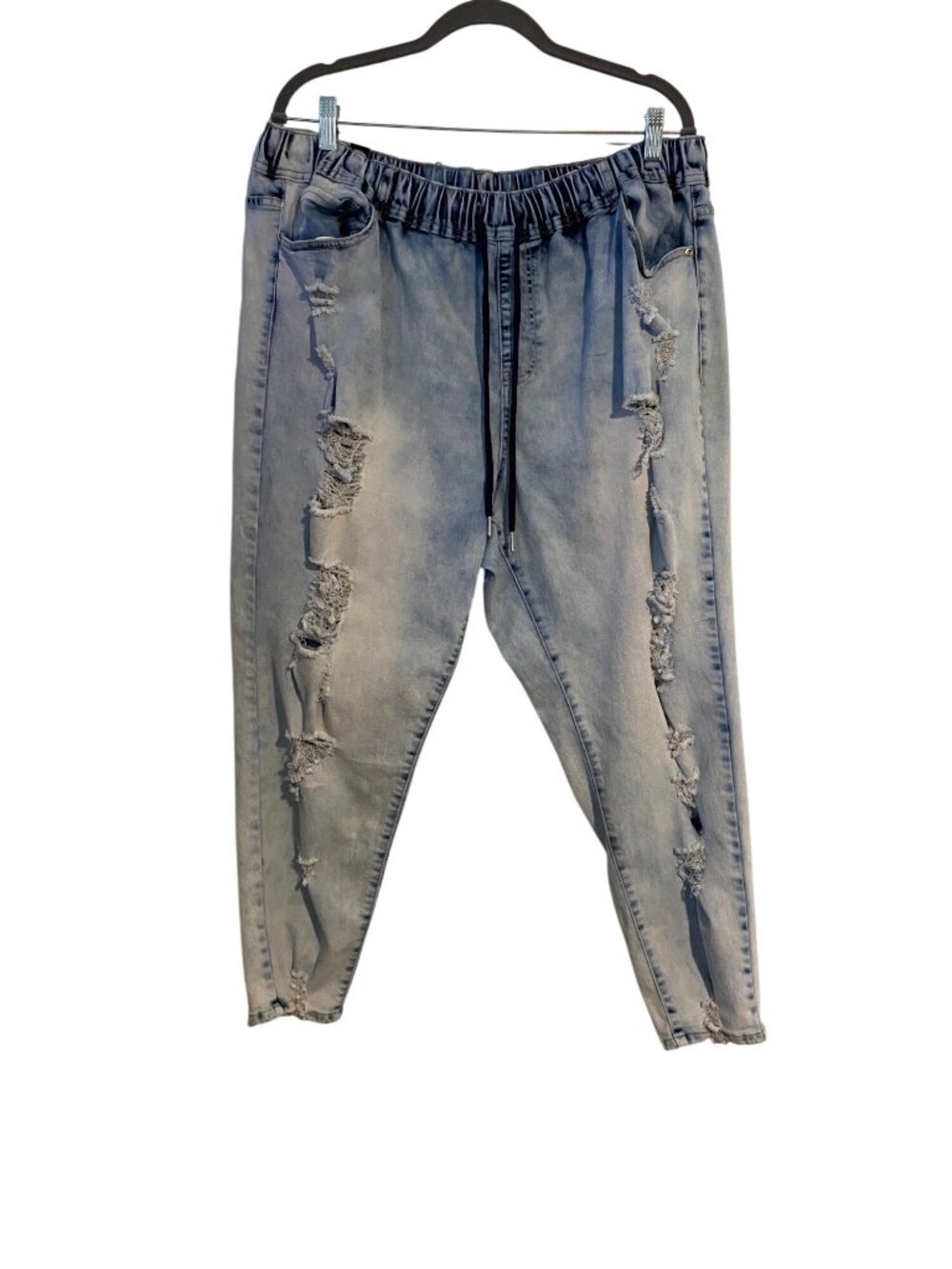 Elite Jeans Women 3X Denim Joggers Distressed Light Wash Pull On Drawstring